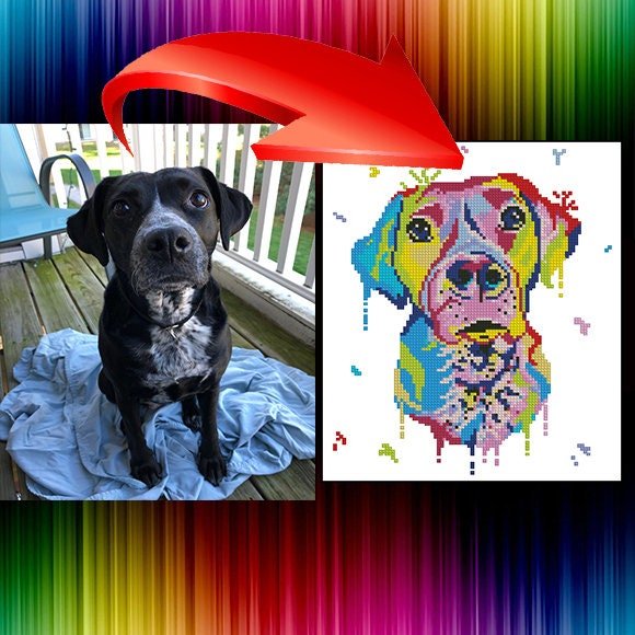 Custom Dog Portrait Cross Stitch Pattern From Photo, Personalized Pet Embroidery Pattern PDF, Dog Photo To Cross Stitch Design, Cat Portrait - NuttyHappyHobby
