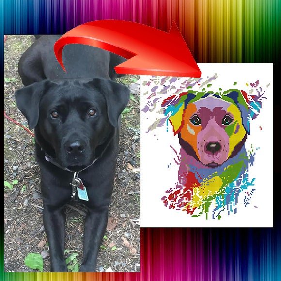 Custom Dog Portrait Cross Stitch Pattern From Photo, Personalized Pet Embroidery Pattern PDF, Dog Photo To Cross Stitch Design, Cat Portrait - NuttyHappyHobby
