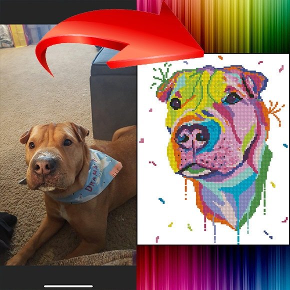 Custom Dog Portrait Cross Stitch Pattern From Photo, Personalized Pet Embroidery Pattern PDF, Dog Photo To Cross Stitch Design, Cat Portrait - NuttyHappyHobby