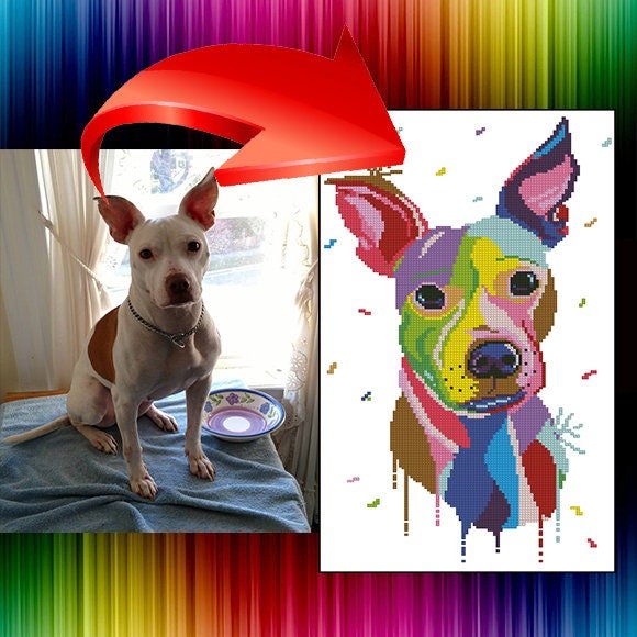 Custom Dog Portrait Cross Stitch Pattern From Photo, Personalized Pet Embroidery Pattern PDF, Dog Photo To Cross Stitch Design pdf - NuttyHappyHobby