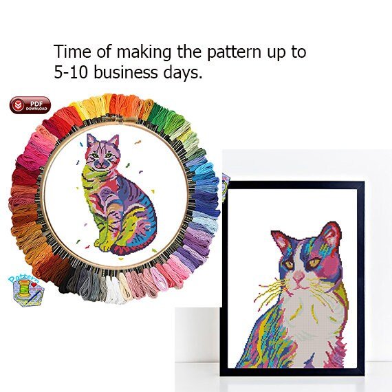 Custom Pet Portrait Cross Stitch Pattern From Photo, Personalized Dog Cat Embroidery Pattern PDF, Pet Photo To Cross Stitch Pattern pdf - NuttyHappyHobby
