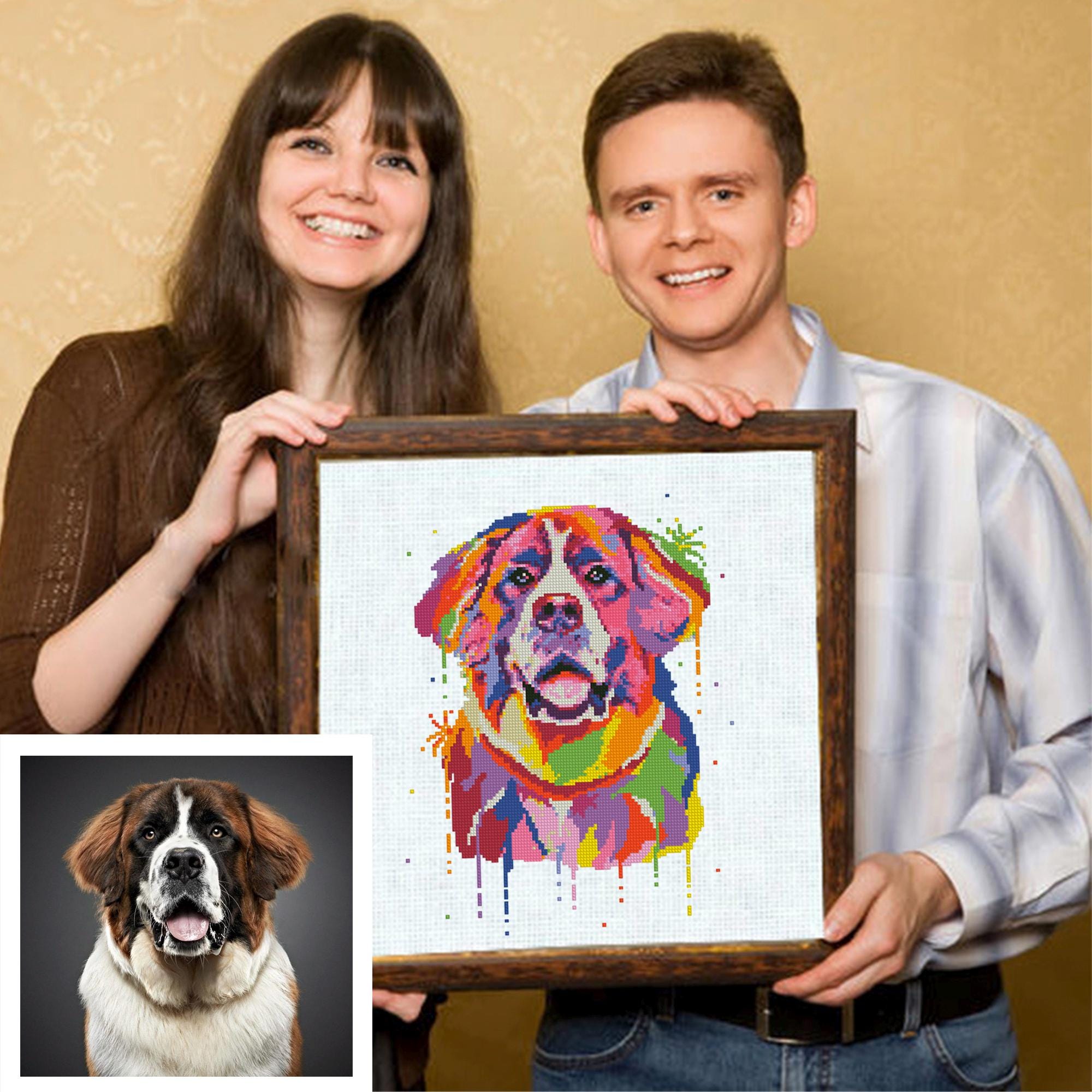 Custom Two Pet Portrait Cross Stitch Pattern From Photo, Personalized Dog Embroidery Pattern PDF, 2 Pets Photo To Cross Stitch, Cat Portrait - NuttyHappyHobby