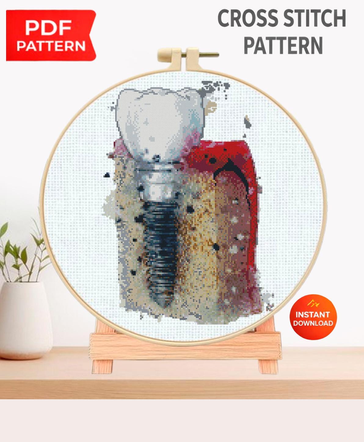 Dental Implant Cross Stitch Pattern PDF, Tooth Anatomy Embroidery Design, Dentist Office Wall Art, Medical Decor Download, Pattern Keeper - NuttyHappyHobby
