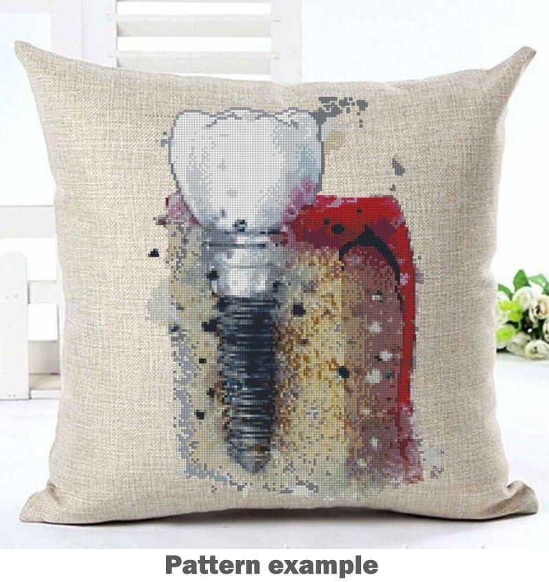 Dental Implant Cross Stitch Pattern PDF, Tooth Anatomy Embroidery Design, Dentist Office Wall Art, Medical Decor Download, Pattern Keeper - NuttyHappyHobby