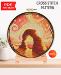 Desert Arch Cross Stitch Pattern PDF, Canyon Rock Landscape Embroidery Design, Sunset Desert Hoop Art Modern Cross Stitch, Download PDF - NuttyHappyHobby