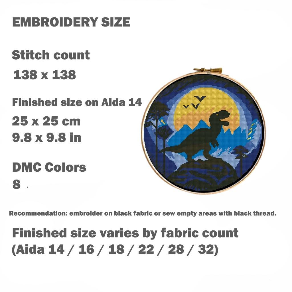 Dinosaur Cross Stitch Pattern PDF, T Rex Silhouette Hoop Art, Modern Animal Embroidery Design, Kids Room Wall Decor, Instant Download - NuttyHappyHobby