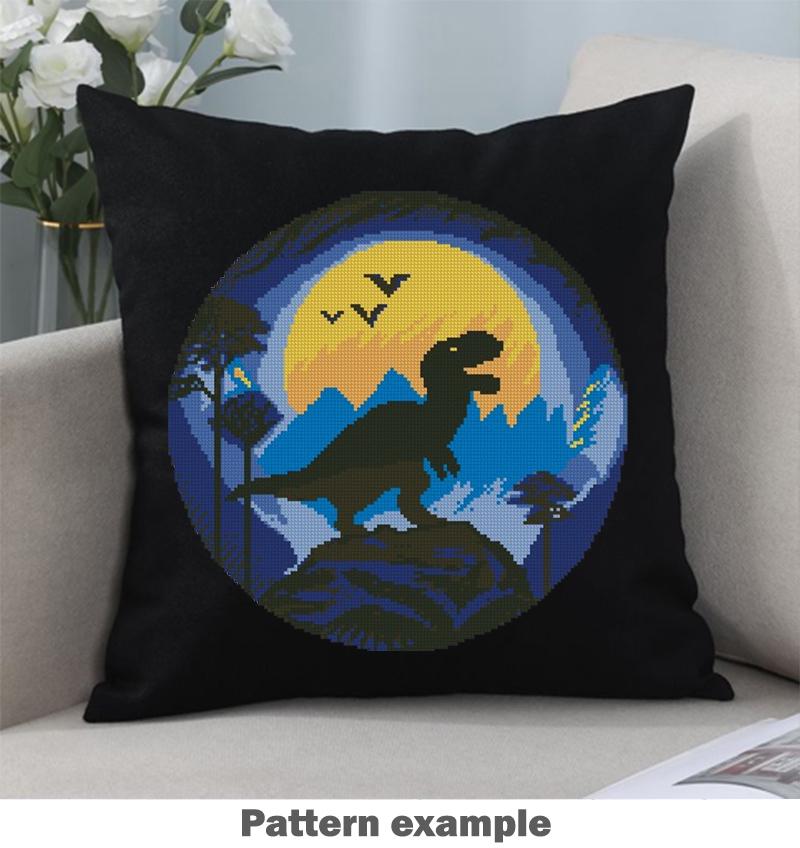Dinosaur Cross Stitch Pattern PDF, T Rex Silhouette Hoop Art, Modern Animal Embroidery Design, Kids Room Wall Decor, Instant Download - NuttyHappyHobby