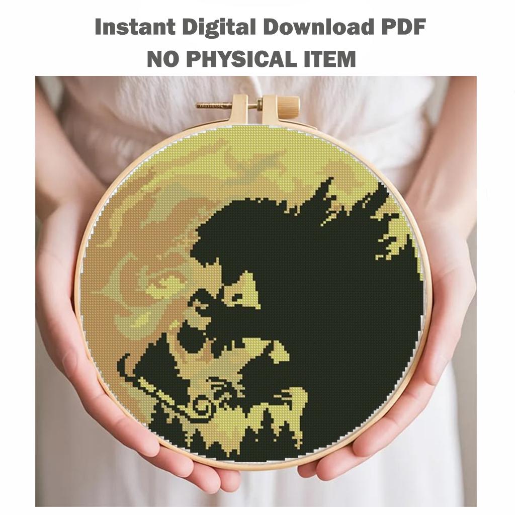 Dinosaur embroidery, T rex cross stitch, shark cross stitch, Landscape Counted Cross Stitch Chart, Sunset, Mountain,Starry Sky, Download PDF - NuttyHappyHobby