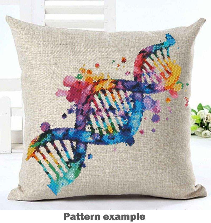DNA Double Helix Cross Stitch Pattern PDF, Colorful Genetics Embroidery Design, Science Wall Art, Medical Decor Download, Pattern Keeper - NuttyHappyHobby