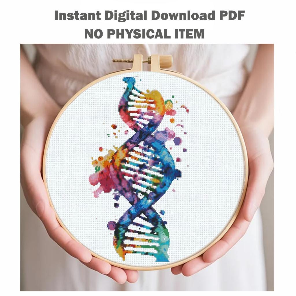 DNA Double Helix Cross Stitch Pattern PDF, Colorful Genetics Embroidery Design, Science Wall Art, Medical Decor Download, Pattern Keeper - NuttyHappyHobby