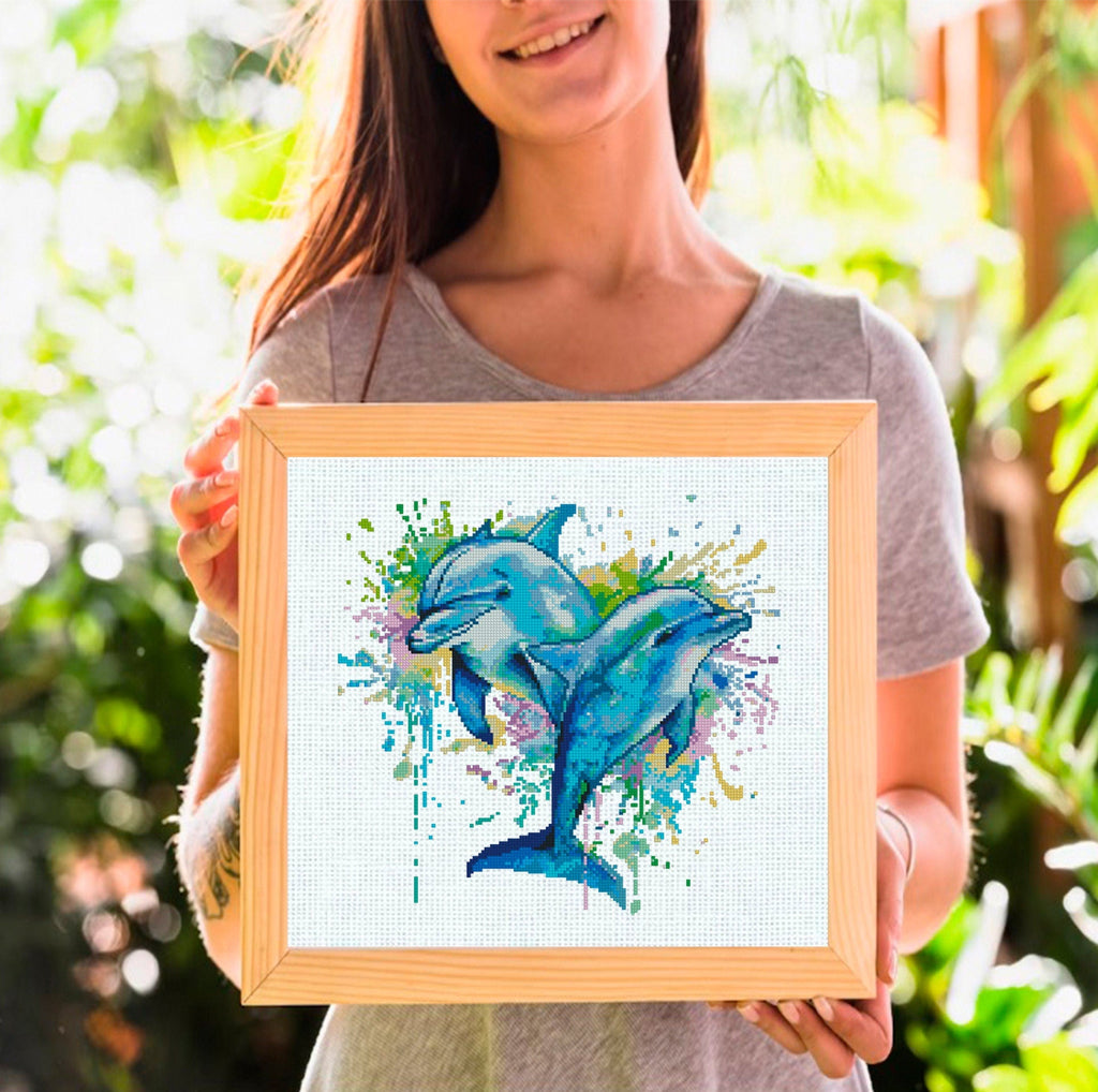 Dolphin Cross Stitch Pattern PDF, Ocean Embroidery Pattern, Sea Life Cross Stitch, Dolphin Art Pattern, Marine Animal Design, Download pdf - NuttyHappyHobby
