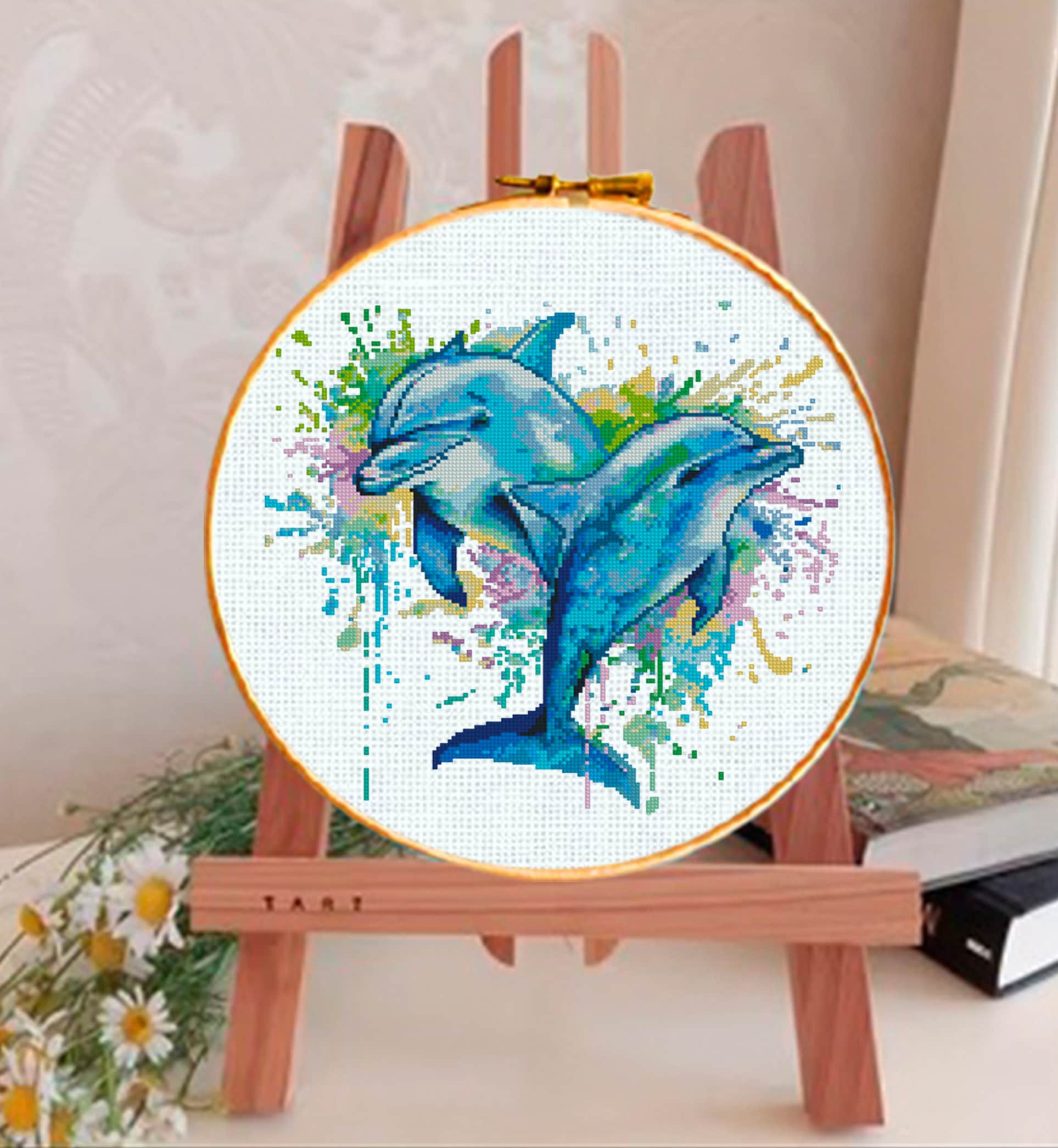Dolphin Cross Stitch Pattern PDF, Ocean Embroidery Pattern, Sea Life Cross Stitch, Dolphin Art Pattern, Marine Animal Design, Download pdf - NuttyHappyHobby