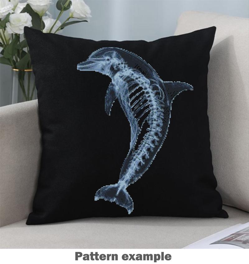 Dolphin Skeleton Cross Stitch Pattern PDF, X Ray Marine Animal Anatomy Embroidery Design, Gothic Ocean Wall Art Download - NuttyHappyHobby