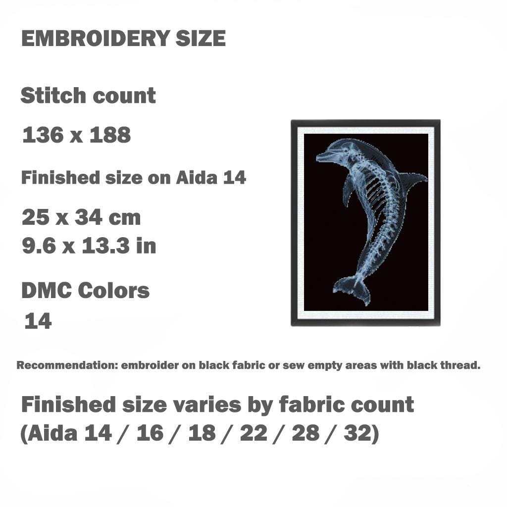 Dolphin Skeleton Cross Stitch Pattern PDF, X Ray Marine Animal Anatomy Embroidery Design, Gothic Ocean Wall Art Download - NuttyHappyHobby