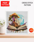 Dragon Book Cross Stitch Pattern PDF, Fantasy Dragon Tree Embroidery Design, Magic Book Cross Stitch, Fantasy World Cross Stitch Download - NuttyHappyHobby