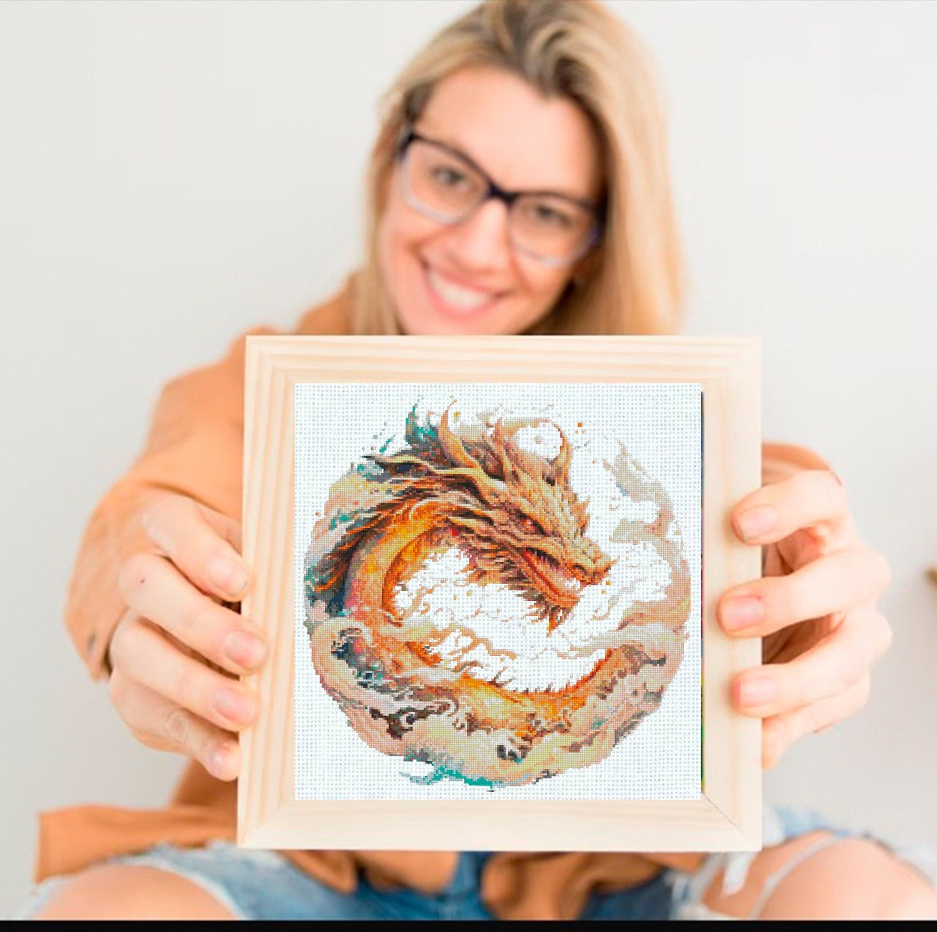 Dragon Cross Stitch Pattern PDF, Fantasy Dragon Embroidery Design, Mystic Fire Dragon Cross Stitch Chart, Mythical Creature Needlework - NuttyHappyHobby