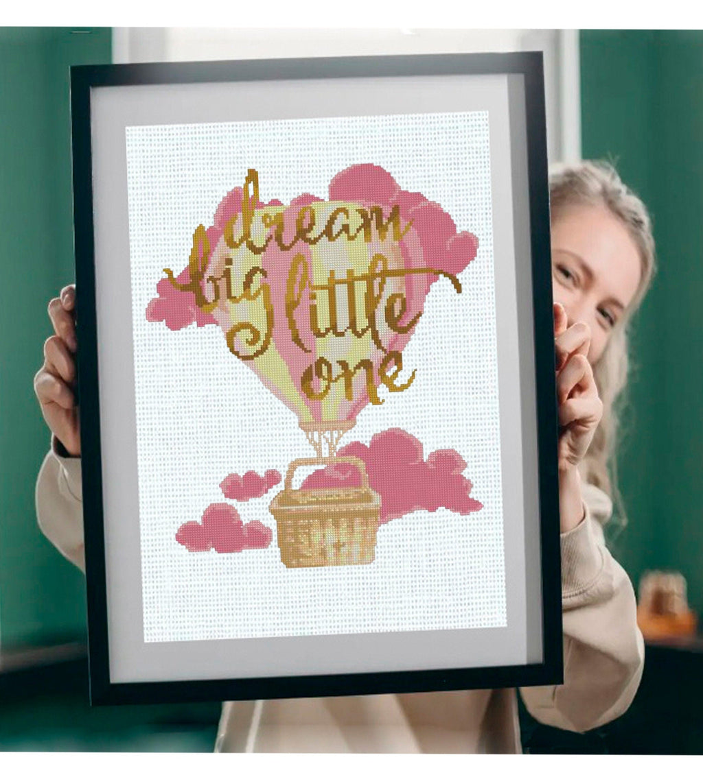 Dream Big Little One Cross Stitch Pattern PDF, Baby Nursery Embroidery Design, Baby Shower Gift Pattern, Nursery Decor Cross Stitch Download - NuttyHappyHobby