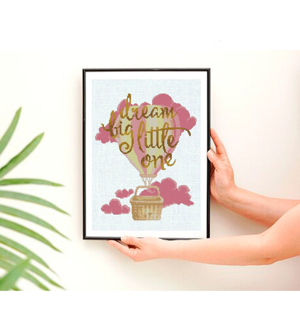 Dream Big Little One Cross Stitch Pattern PDF, Baby Nursery Embroidery Design, Baby Shower Gift Pattern, Nursery Decor Cross Stitch Download - NuttyHappyHobby