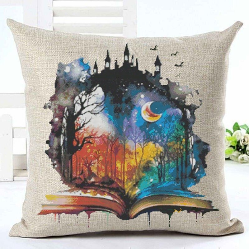 Fantasy Book Cross Stitch Pattern PDF, Magical World Book Embroidery Design, Fantasy Landscape Cross Stitch Book Lover Cross Stitch Download - NuttyHappyHobby