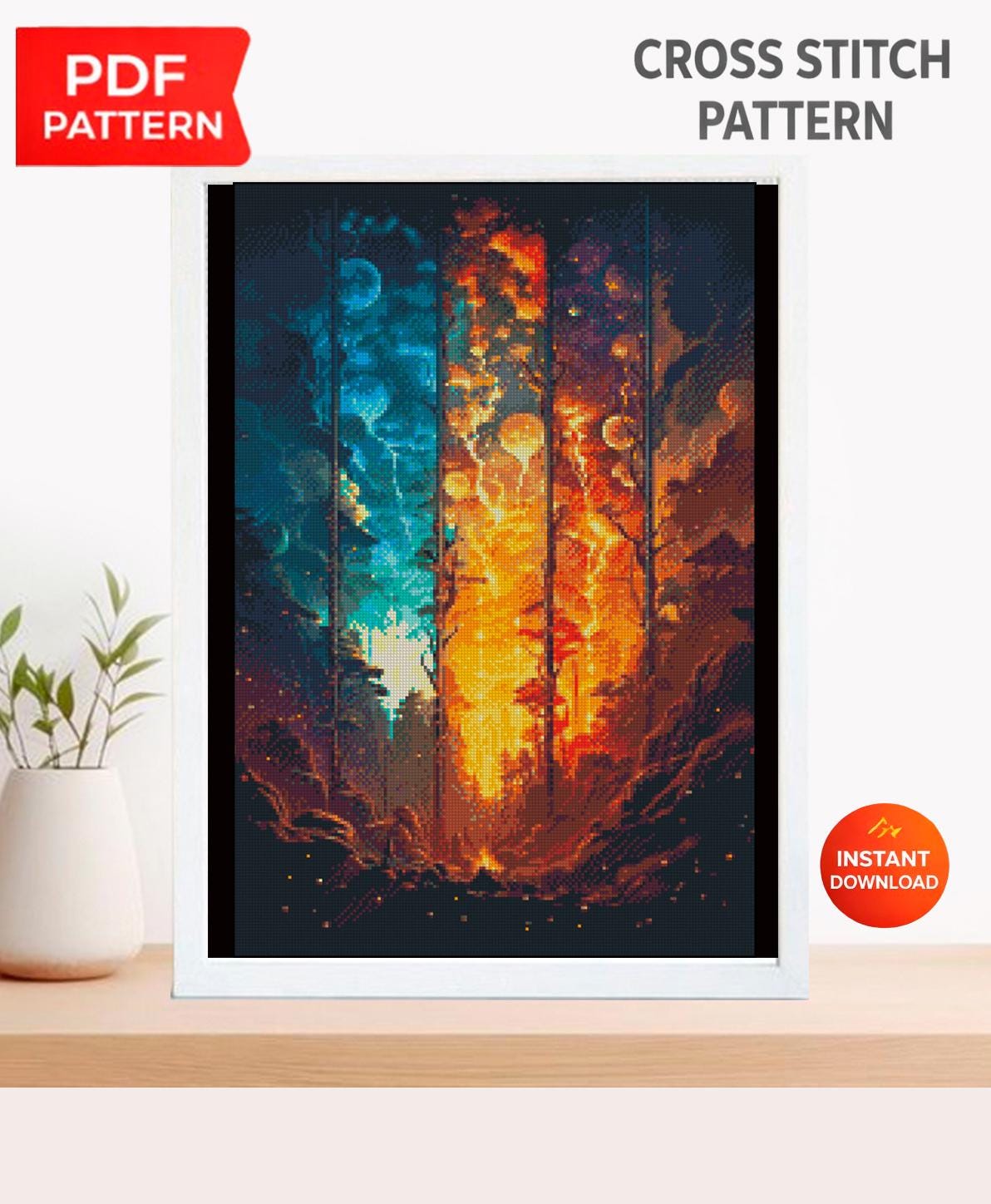 Fantasy Forest Cross Stitch Pattern PDF, Magical Forest Embroidery Design, Mystic Woodland Cross Stitch Fantasy Nature Cross Stitch Download - NuttyHappyHobby