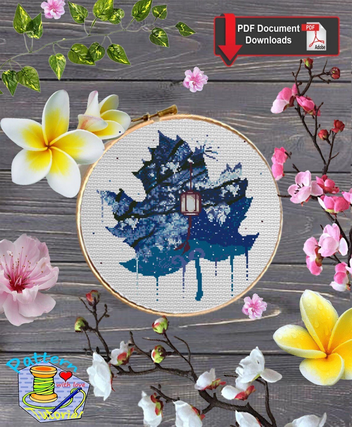 Fantasy Forest Cross Stitch Pattern PDF, Magical Lantern Night Landscape Embroidery Design, Moon Forest Cross Stitch Digital Download pdf - NuttyHappyHobby
