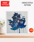 Fantasy Forest Cross Stitch Pattern PDF, Magical Lantern Night Landscape Embroidery Design, Moon Forest Cross Stitch Digital Download pdf - NuttyHappyHobby