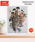 Floral Rib Cage Cross Stitch Pattern PDF, Botanical Skeleton Embroidery Design, Gothic Anatomy Wall Art Download - NuttyHappyHobby