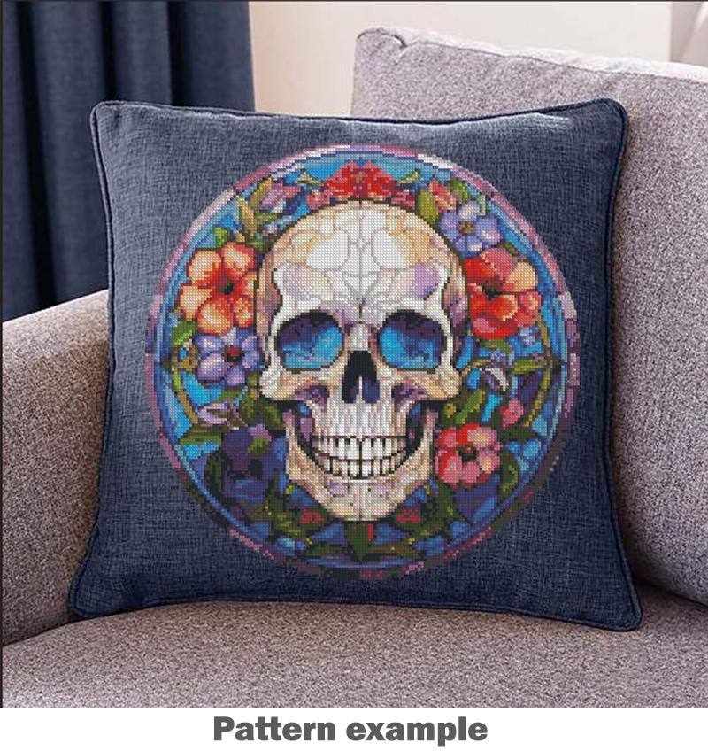 Floral Skull Cross Stitch Pattern PDF, Colorful Sugar Skull Embroidery Chart, Gothic Anatomy Art, Day of the Dead Decor, Instant Download - NuttyHappyHobby