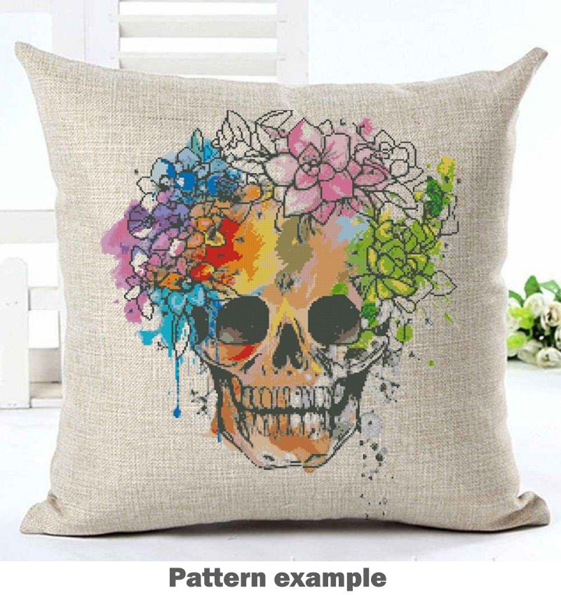 Floral Skull Cross Stitch Pattern PDF, Gothic Skeleton Embroidery Design with Flowers, Dark Academia Wall Art Instant Download - NuttyHappyHobby