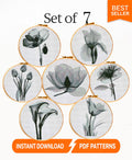 Flower Cross Stitch Pattern Set PDF, Botanical Embroidery Collection, Floral Cross Stitch Bundle, Modern Needlework Designs Instant Download - NuttyHappyHobby