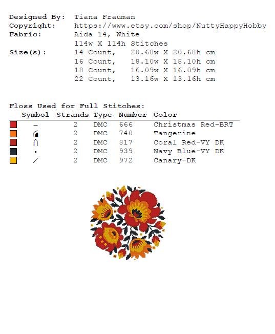 Folk Floral Cross Stitch Pattern Set PDF, Slavic Style Flowers Collection, 4 Round Hoop Embroidery Charts, Modern Botanical Wall Art - NuttyHappyHobby