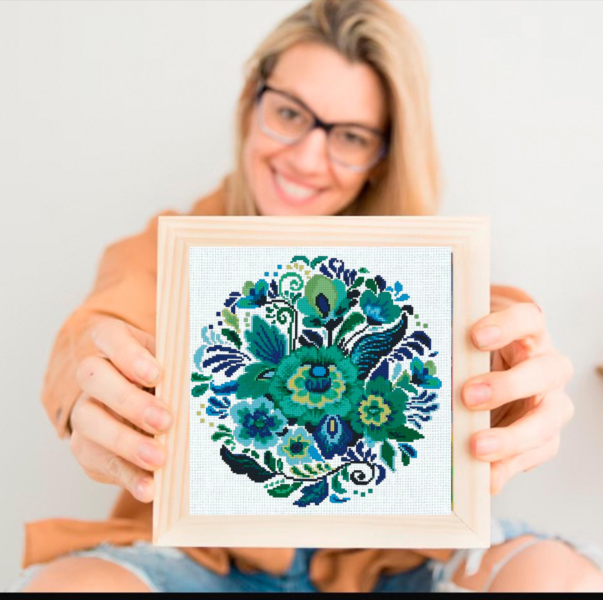 Folk Floral Cross Stitch Pattern Set PDF, Slavic Style Flowers Collection, 4 Round Hoop Embroidery Charts, Modern Botanical Wall Art - NuttyHappyHobby