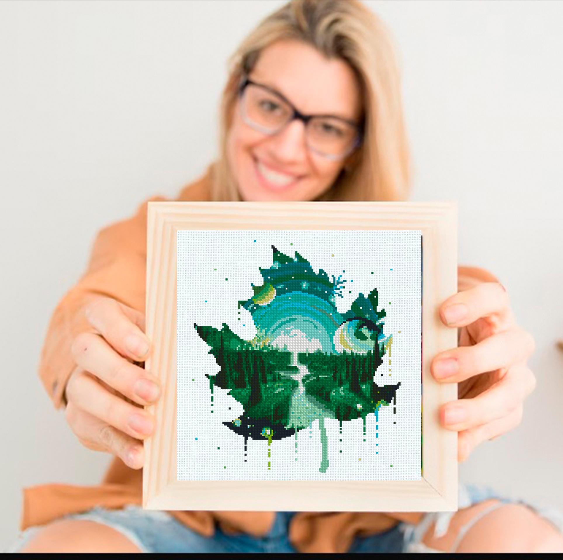 Forest Cross Stitch Pattern PDF, Fantasy Landscape Embroidery Design, Nature Lake Moon Modern Cross Stitch Digital Download pdf - NuttyHappyHobby