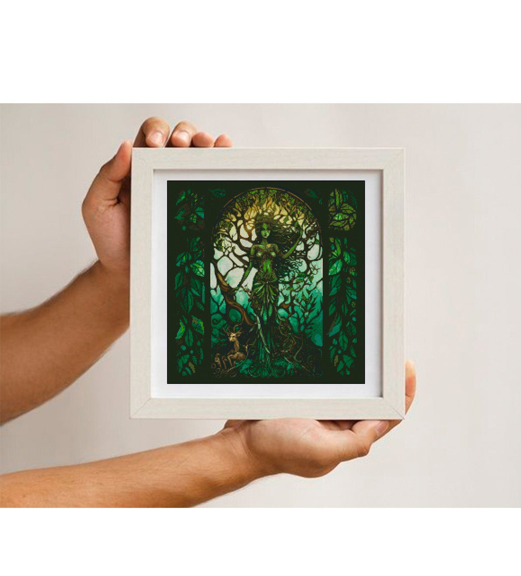 Forest Goddess Cross Stitch Pattern PDF, Tree Spirit Fantasy Embroidery Design, Magical Nature Woman Cross Stitch Digital Download pdf - NuttyHappyHobby