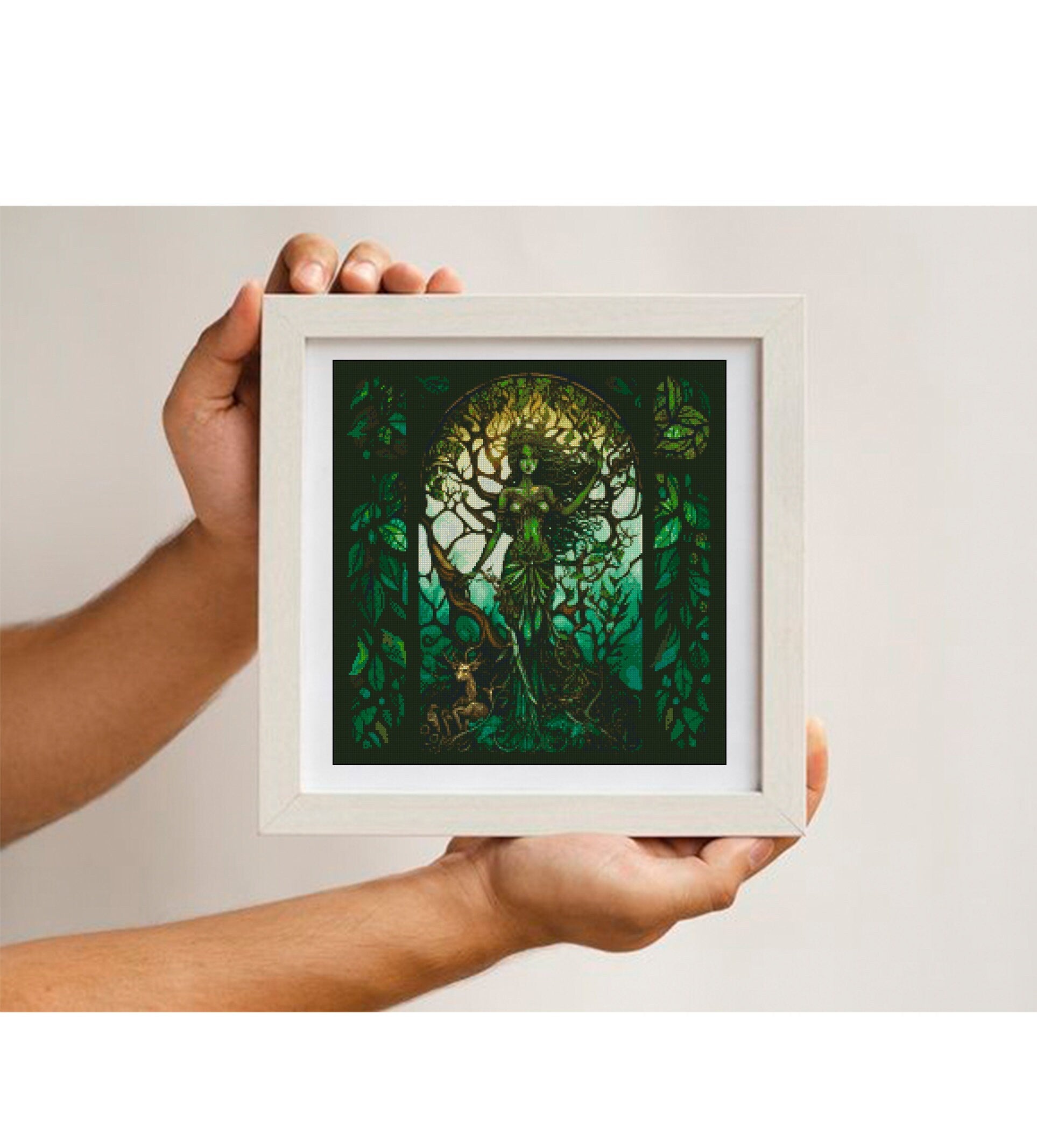Forest Goddess Cross Stitch Pattern PDF, Tree Spirit Fantasy Embroidery Design, Magical Nature Woman Cross Stitch Digital Download pdf - NuttyHappyHobby