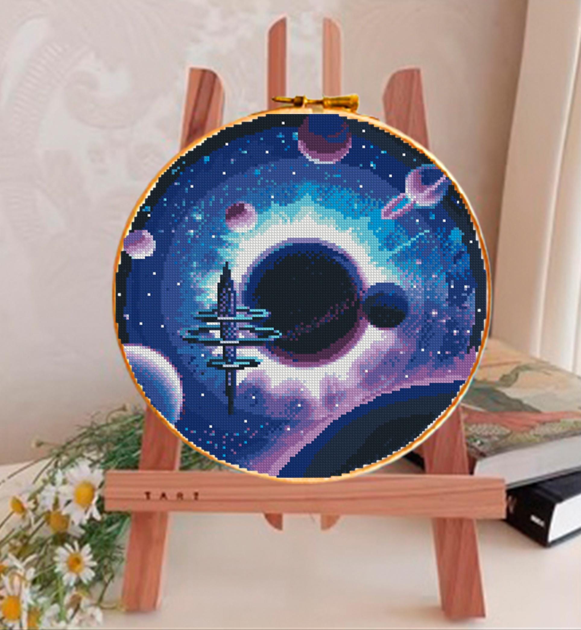 Galaxy Cross Stitch Pattern PDF, Space Station Embroidery Design, Planet Cosmic Cross Stitch Chart, Sci - Fi Needlework, Instant Download pdf - NuttyHappyHobby