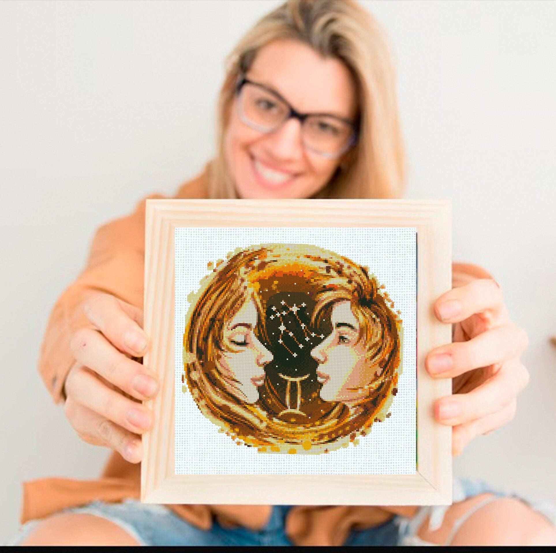 Gemini Zodiac Cross Stitch Pattern PDF, Twins Astrology Embroidery Design, Gemini Constellation Cross Stitch Chart, Celestial Horoscope - NuttyHappyHobby