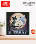 Ghost and Black Cat Cross Stitch Pattern PDF, Halloween Ghost Embroidery Design, Spooky Cat Cross Stitch, Cute Halloween Decor, Download - NuttyHappyHobby