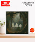 Ghost Cross Stitch Pattern PDF, Spooky Ghost Embroidery Design, Halloween Cross Stitch Pattern, Gothic Halloween Decor, Instant Download pdf - NuttyHappyHobby