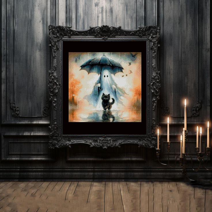 Ghost Cross Stitch Pattern PDF, Spooky Ghost with Cat Embroidery Design, Halloween Cross Stitch, Gothic Halloween Decor, Instant Download - NuttyHappyHobby