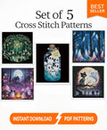 Ghost Cross Stitch Pattern Set of 5, Halloween Cute Ghost PDF Bundle, Spooky Forest Gothic Designs, Modern Embroidery Chart,Instant Download - NuttyHappyHobby