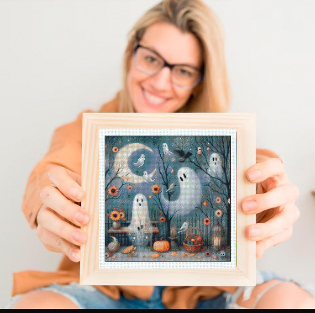 Ghost Cross Stitch Pattern Set of 5, Halloween Cute Ghost PDF, Gothic Spooky Bundle, Easy Modern Embroidery, Instant Download Decor - NuttyHappyHobby