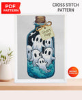 Ghost Jar Cross Stitch Pattern PDF, Halloween Ghost Embroidery Design, Spooky Potion Bottle Cross Stitch, Witchy Halloween Decor, Download - NuttyHappyHobby