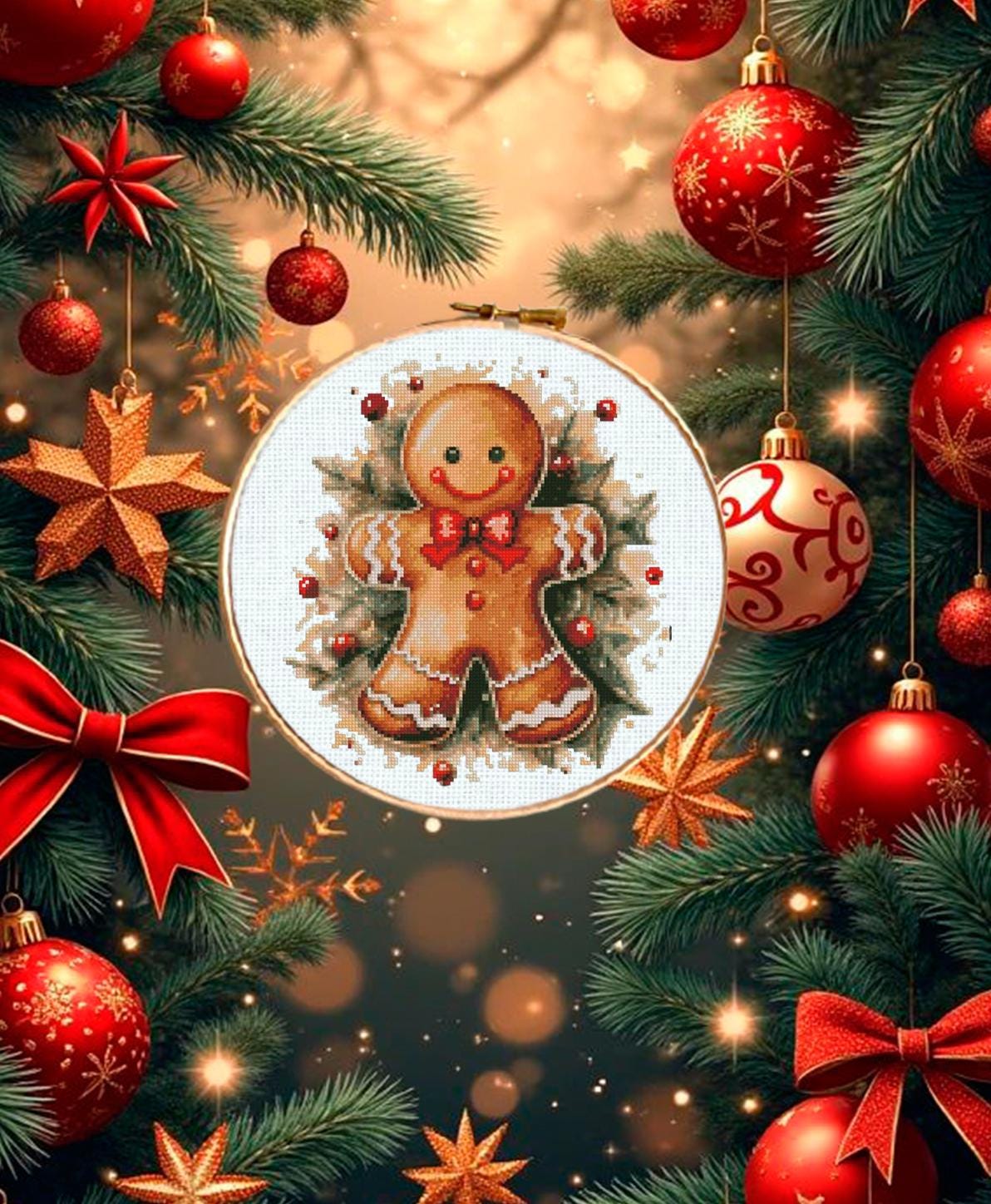 Gingerbread Man Cross Stitch Pattern PDF, Christmas Ornament Embroidery Design, Cute Holiday Cross Stitch Chart, Festive Needlework download - NuttyHappyHobby