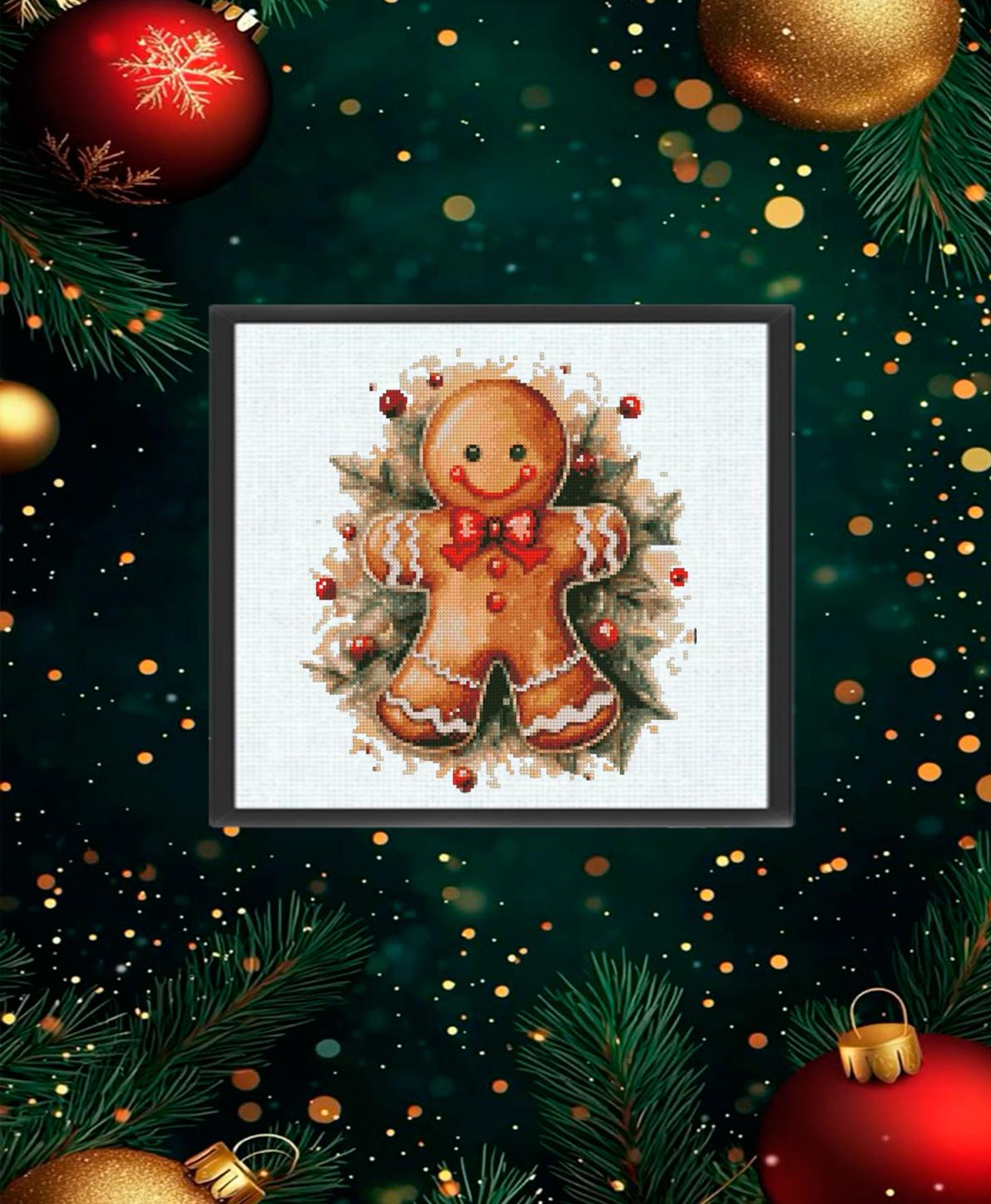Gingerbread Man Cross Stitch Pattern PDF, Christmas Ornament Embroidery Design, Cute Holiday Cross Stitch Chart, Festive Needlework download - NuttyHappyHobby