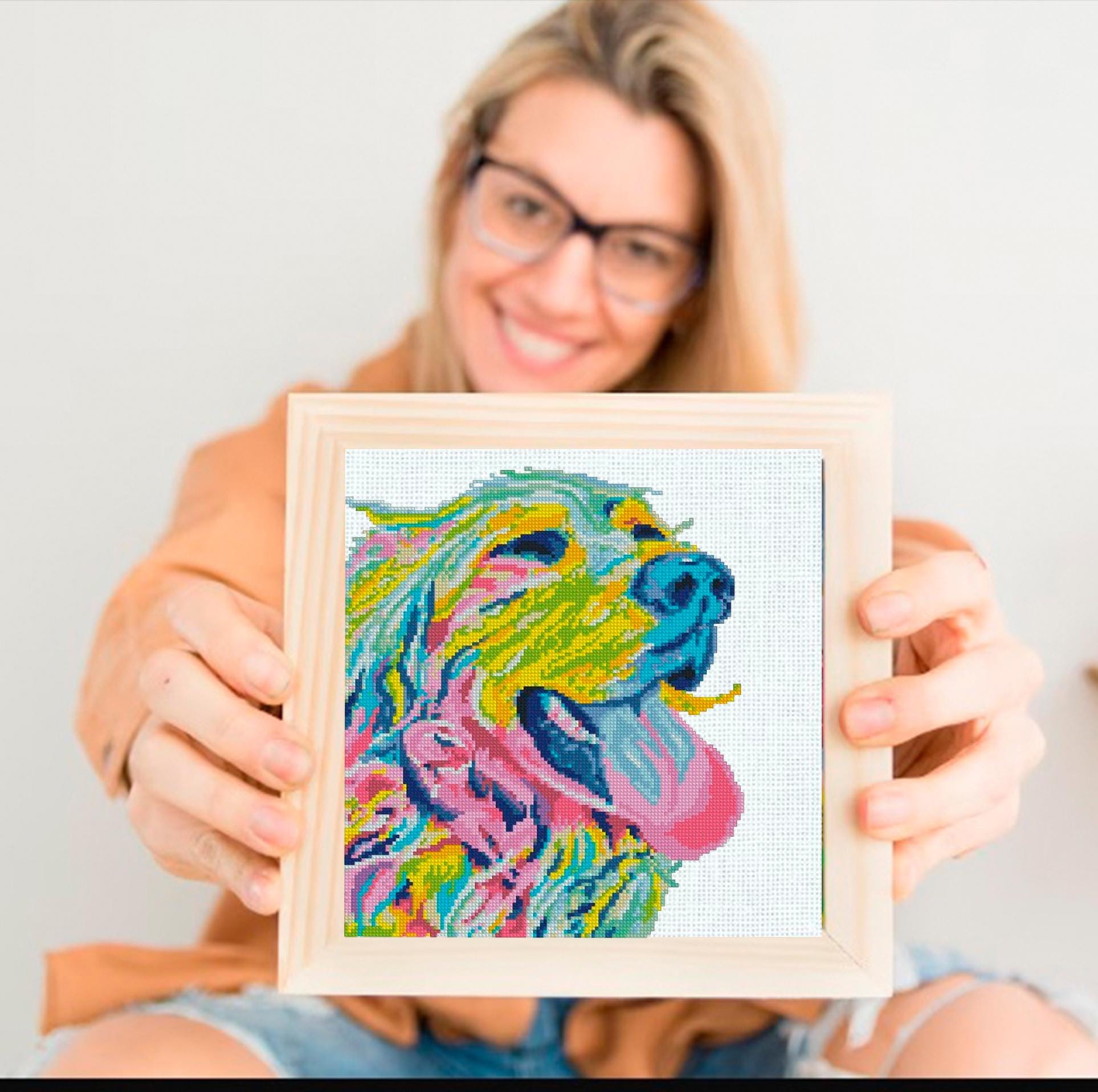 Golden Retriever Cross Stitch Pattern PDF, Colorful Golden Retriever Dog Portrait Embroidery Design, Modern Dog Needlework Chart, Dog Lover - NuttyHappyHobby