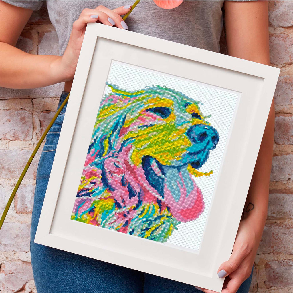 Golden Retriever Cross Stitch Pattern PDF, Colorful Golden Retriever Dog Portrait Embroidery Design, Modern Dog Needlework Chart, Dog Lover - NuttyHappyHobby