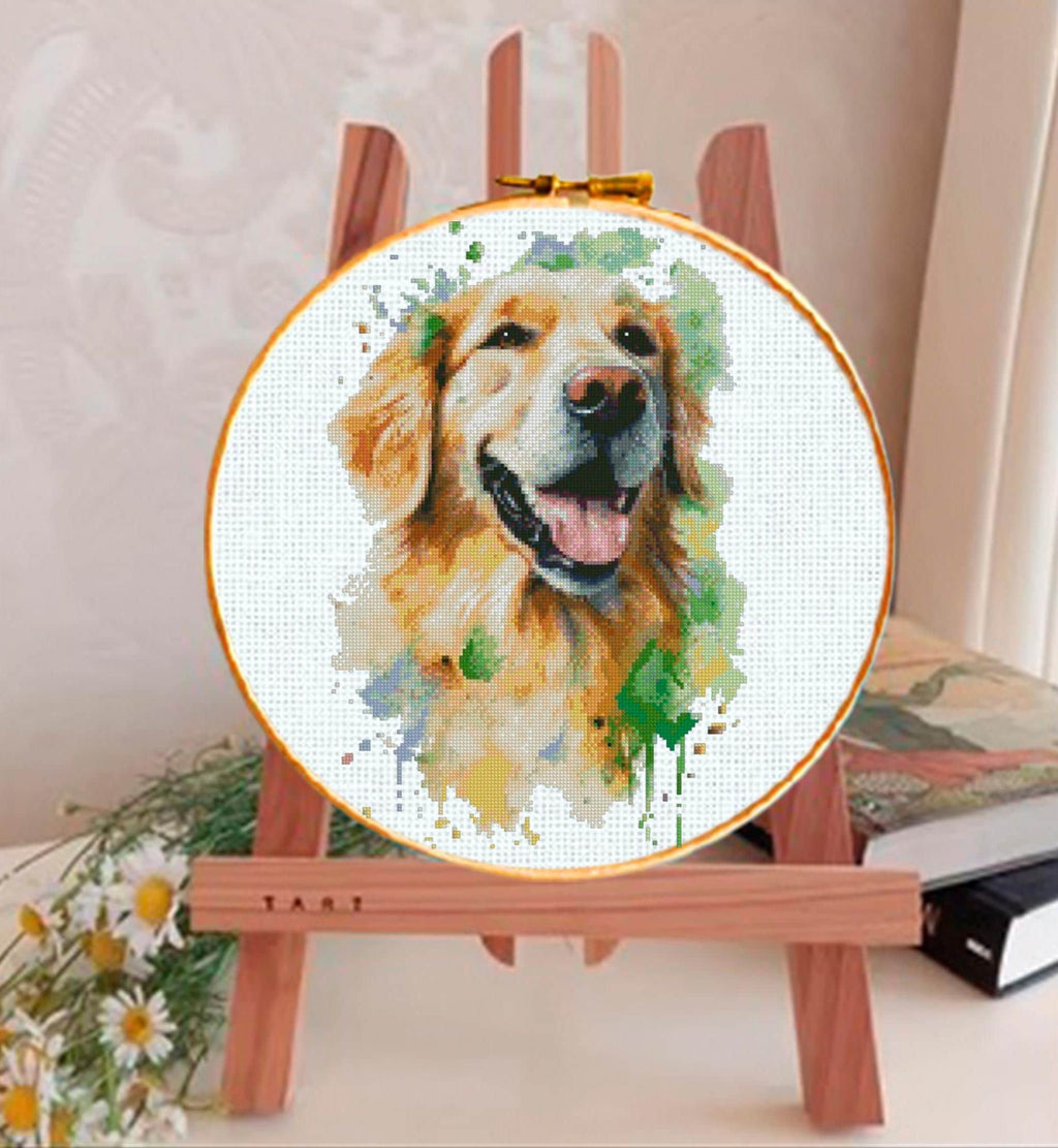 Golden Retriever Cross Stitch Pattern PDF, Dog Portrait Embroidery Design, Golden Retriever Needlework Chart, Dog Lover Gift, Animal Cross - NuttyHappyHobby