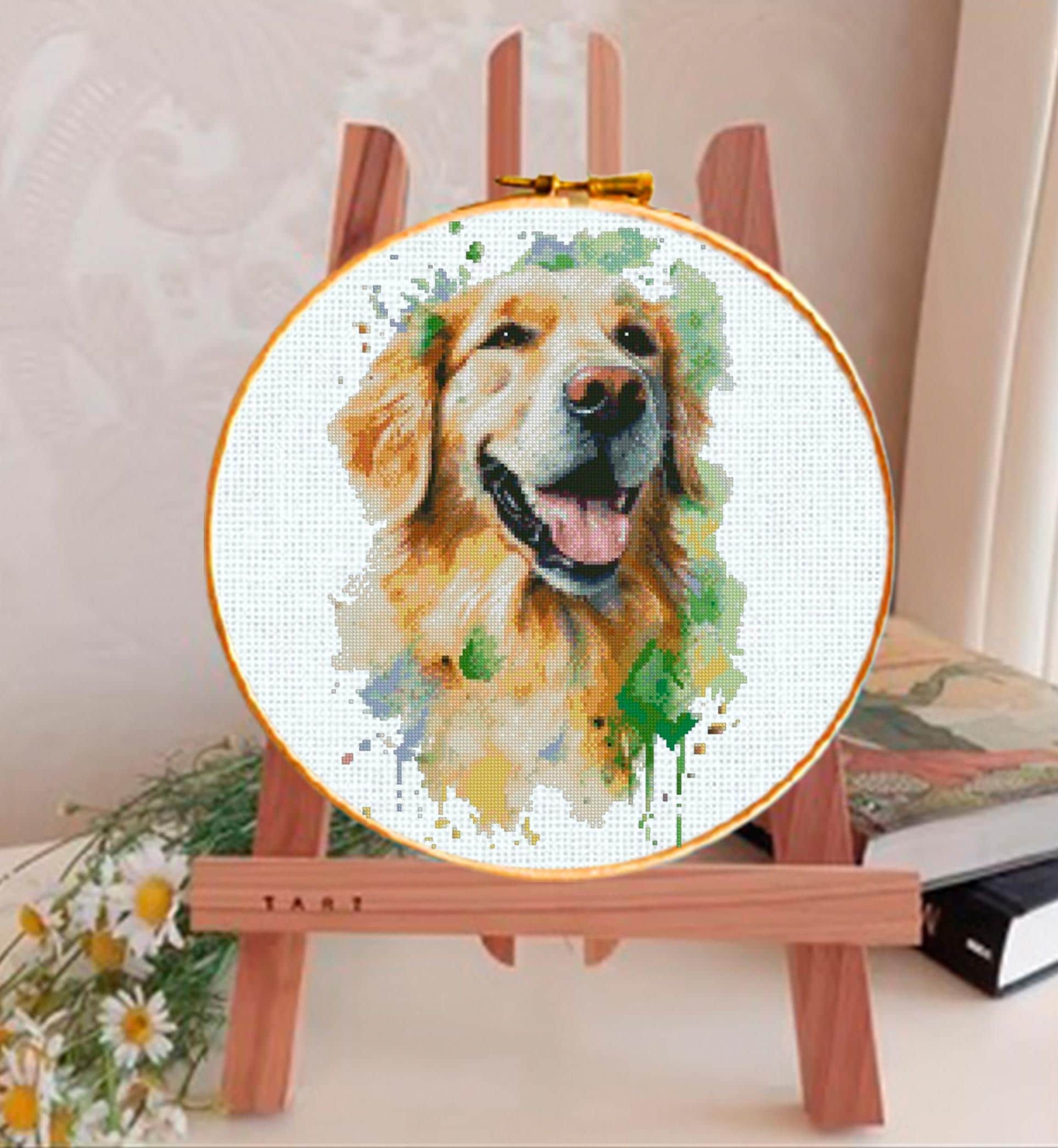 Golden Retriever Cross Stitch Pattern PDF, Dog Portrait Embroidery Design, Golden Retriever Needlework Chart, Dog Lover Gift, Animal Cross - NuttyHappyHobby