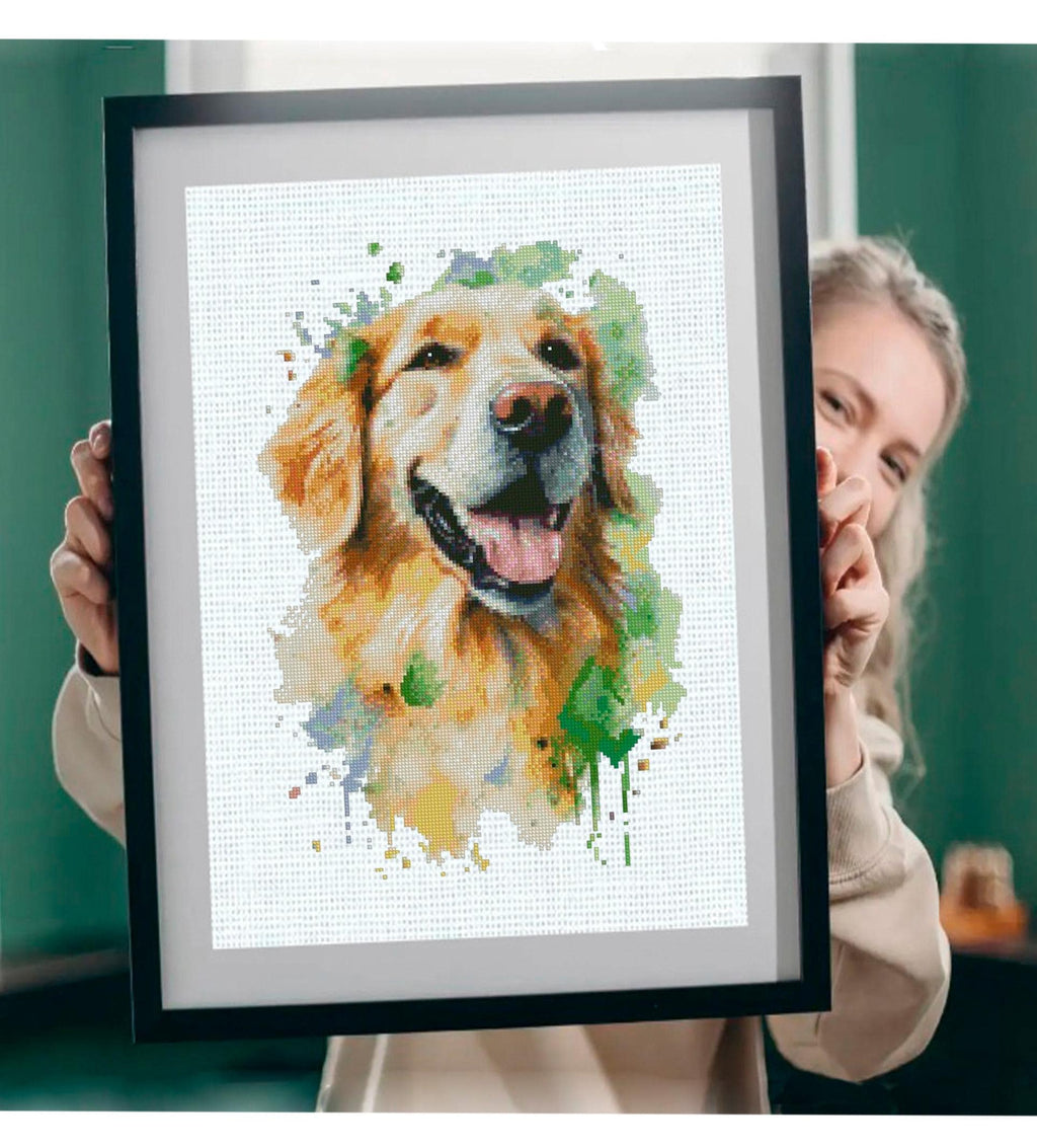 Golden Retriever Cross Stitch Pattern PDF, Dog Portrait Embroidery Design, Golden Retriever Needlework Chart, Dog Lover Gift, Animal Cross - NuttyHappyHobby